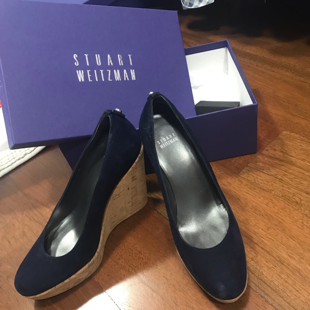 Beautiful rich blue suede wedge
